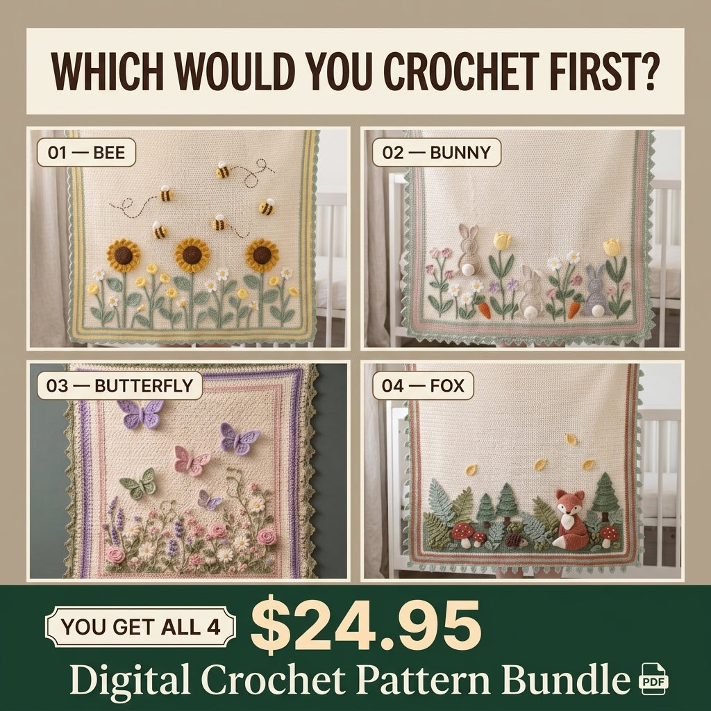 The Storybook Meadow Baby Blanket Collection – 4 PDF Crochet Patterns
