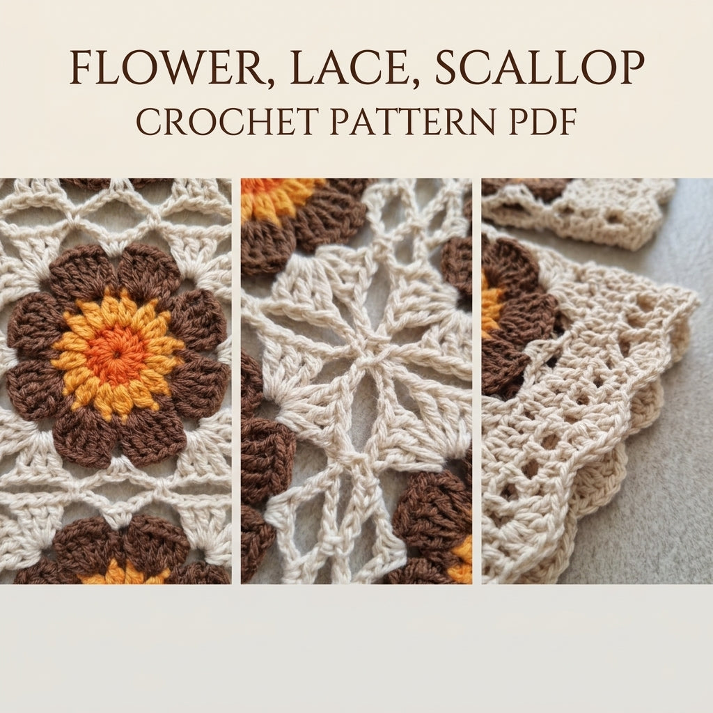 Brown Flower Square Cardigan Crochet Pattern PDF – Cropped Boho Cardigan