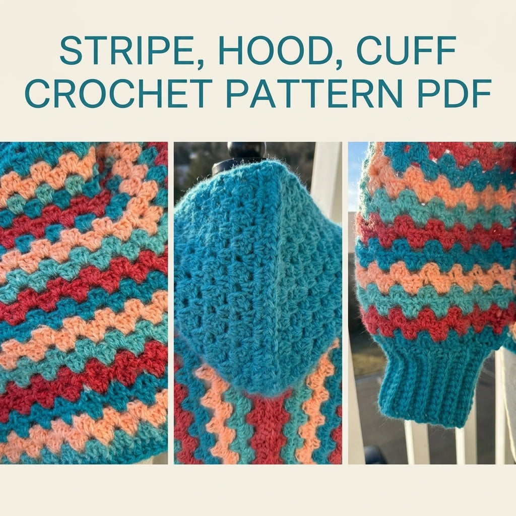 Hooded Hexagon Cardigan Crochet Pattern PDF – Granny Stripe Hoodie Cardigan