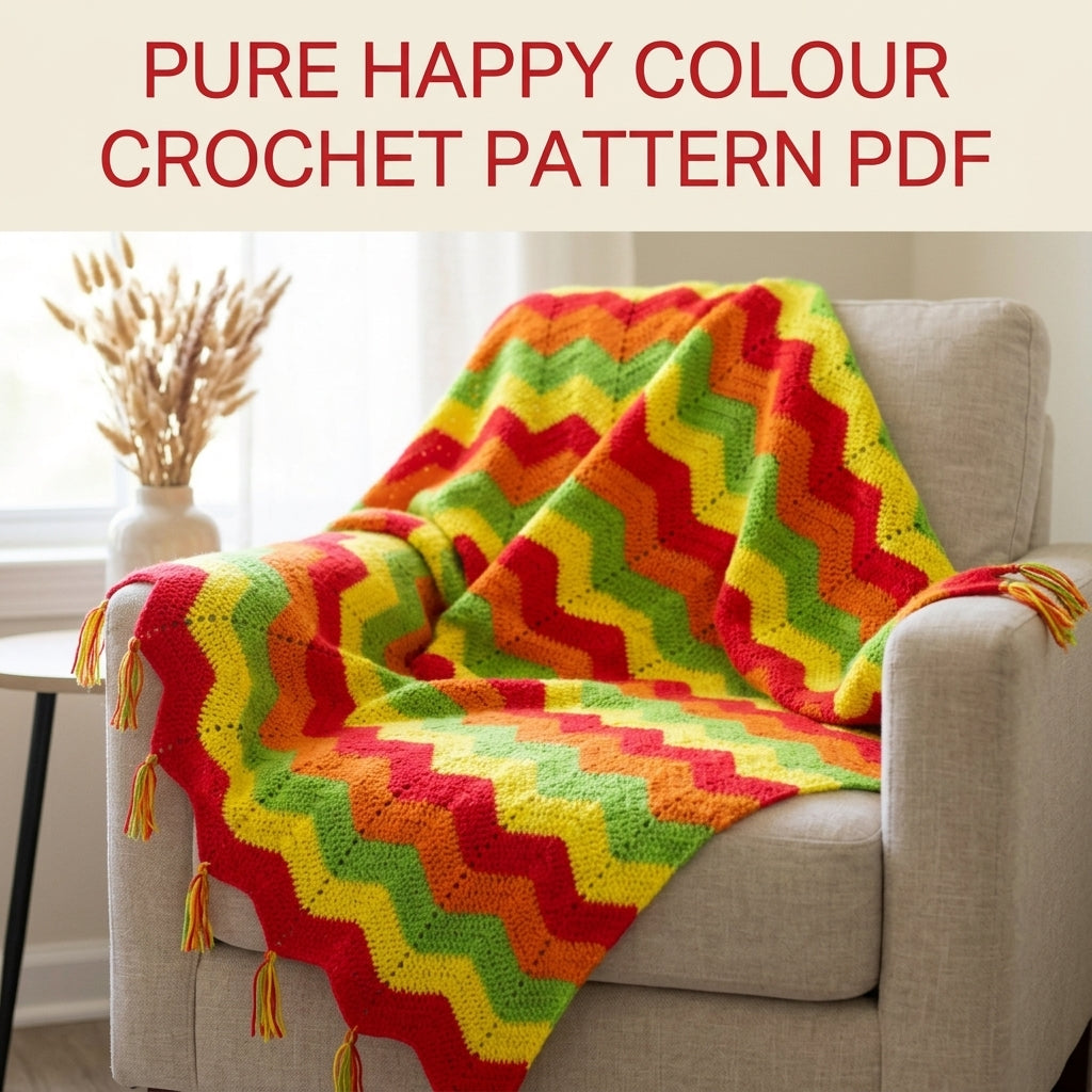 Bright Ripple Blanket Crochet Pattern PDF – Bright Zigzag Afghan with Tassels