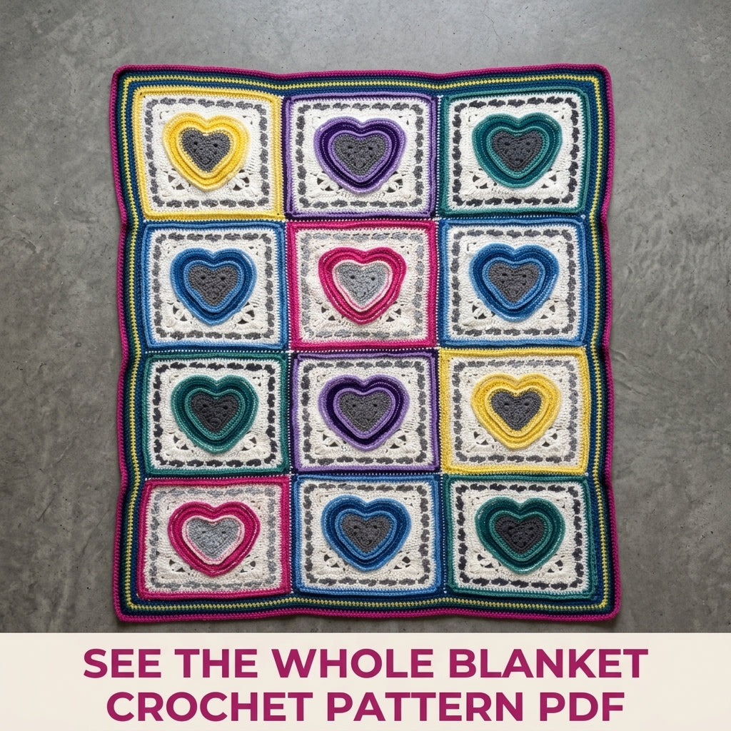 Rainbow Heart Granny Square Blanket Crochet Pattern PDF – Hearts Afghan