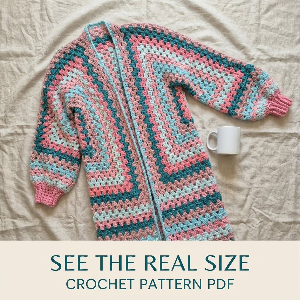Long Hexagon Cardigan Crochet Pattern PDF – Granny Stripe Duster