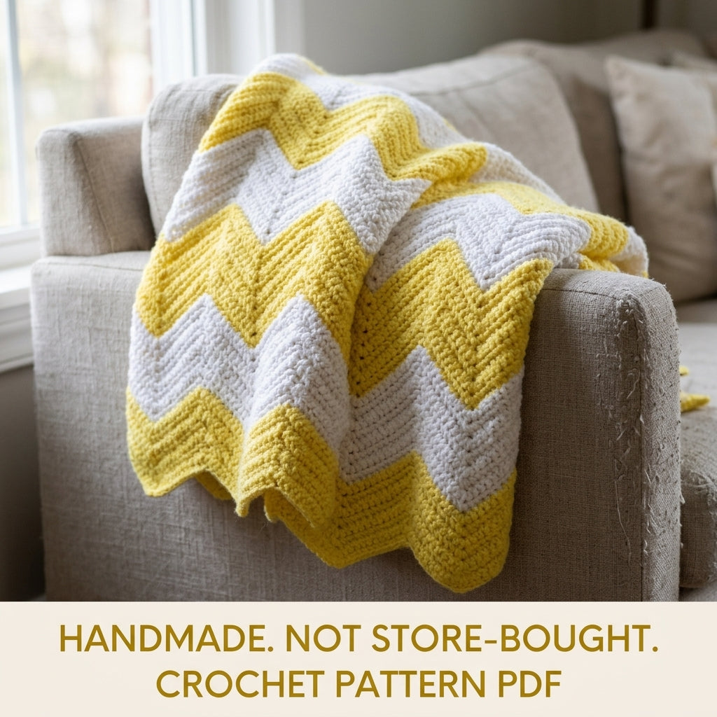 Yellow and White Chevron Blanket Crochet Pattern PDF – Classic Stripes