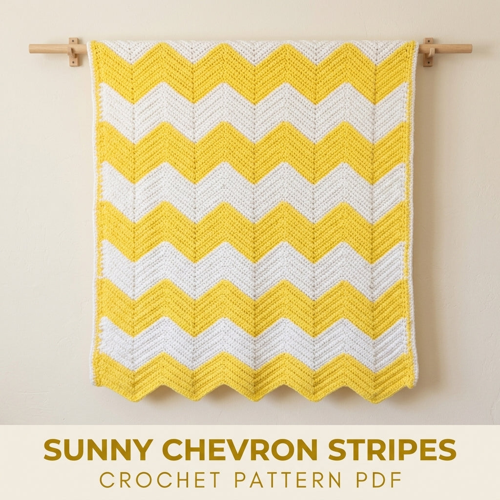 Yellow and White Chevron Blanket Crochet Pattern PDF – Classic Stripes