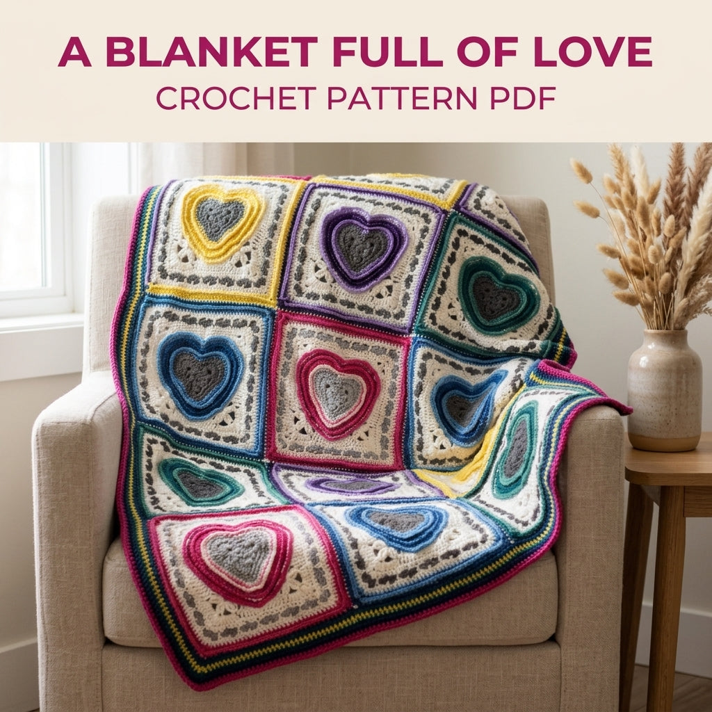 Rainbow Heart Granny Square Blanket Crochet Pattern PDF – Hearts Afghan