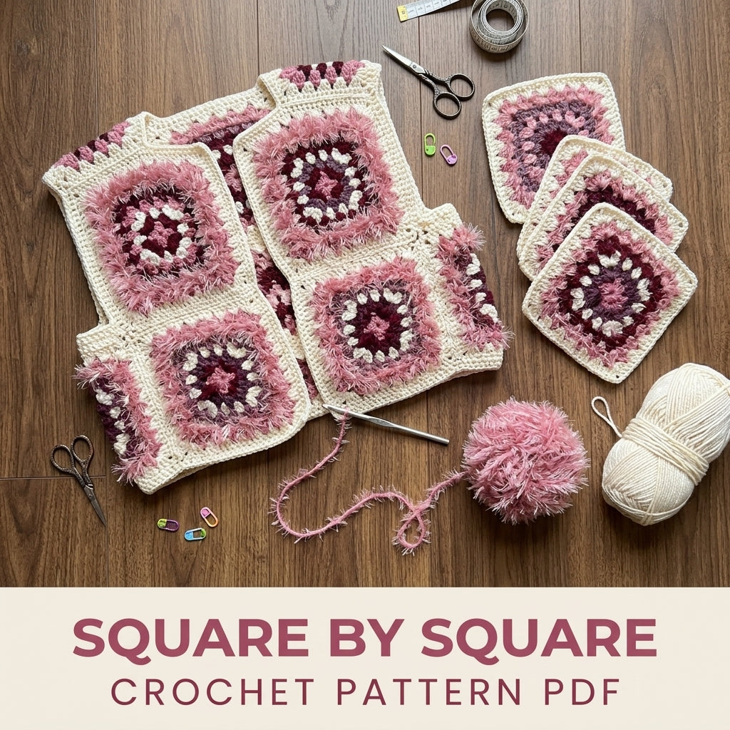 Fluffy Pink Cardigan Crochet Pattern PDF – Granny Square Cropped Tie Cardigan