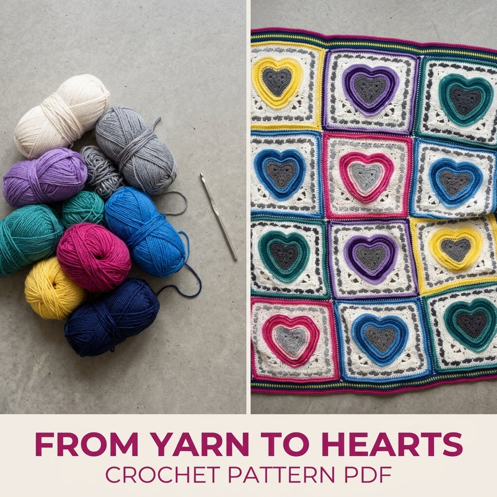 Rainbow Heart Granny Square Blanket Crochet Pattern PDF – Hearts Afghan