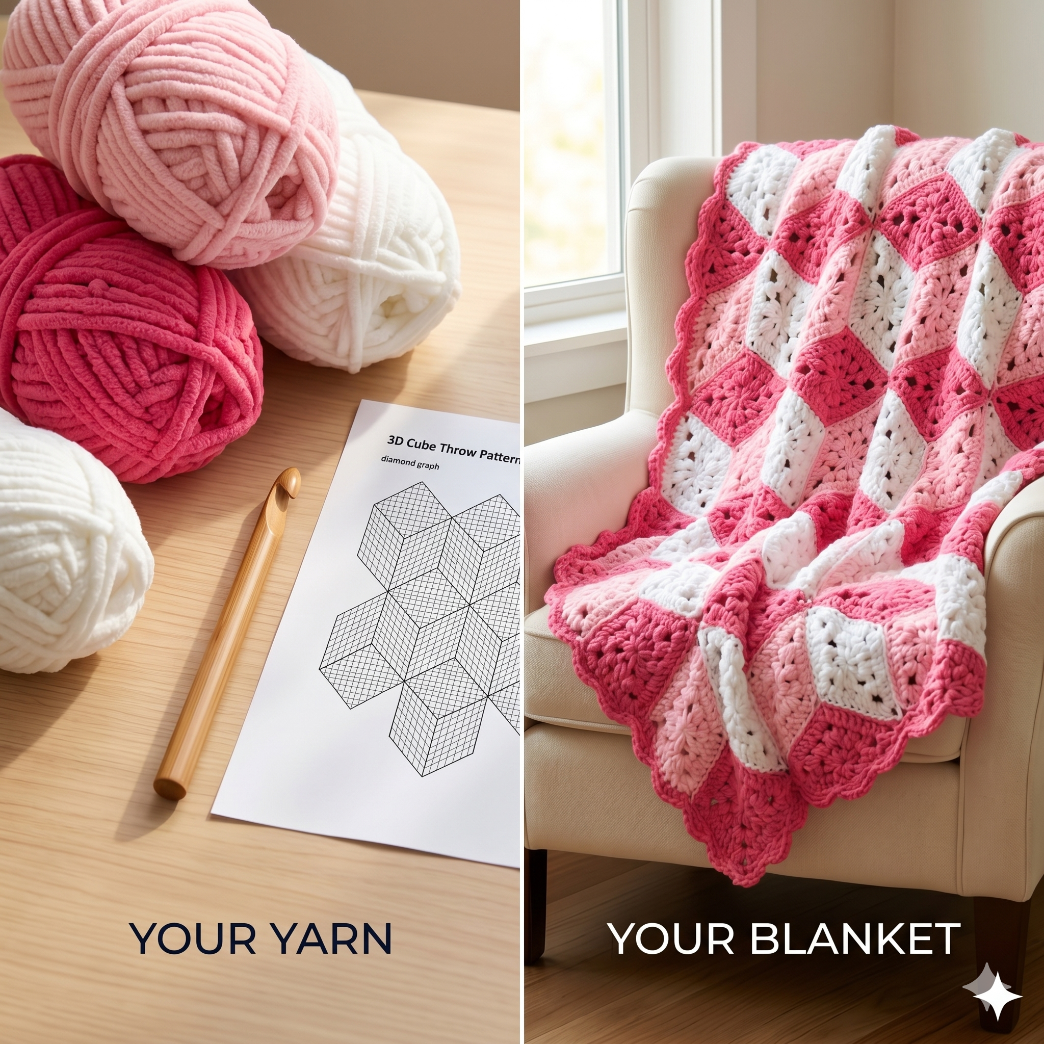 CROCHET PATTERN + VIDEO - 3D Cube Throw - Diamond Blanket / Afghan with 3D Cube Effect - Instant Pdf Pattern Download by Wilmade