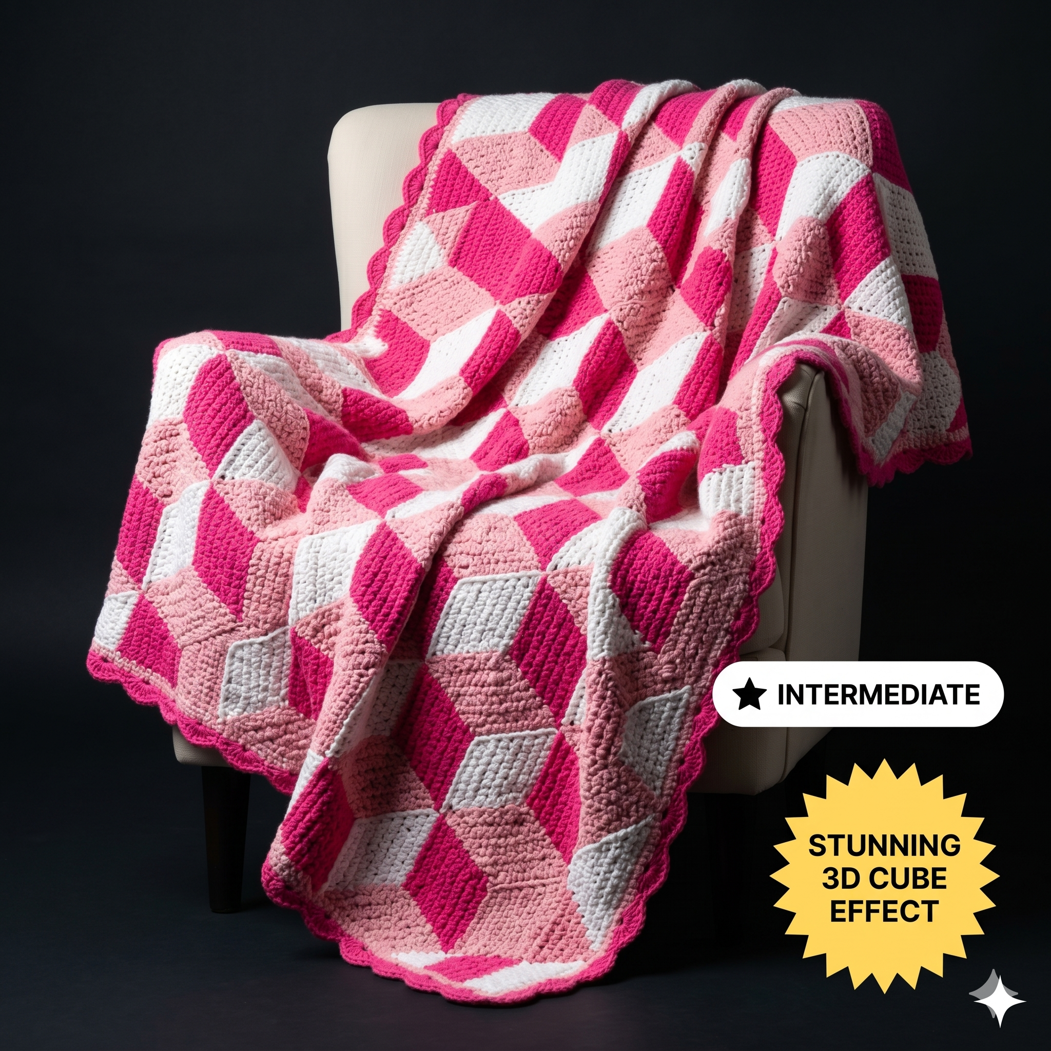 CROCHET PATTERN + VIDEO - 3D Cube Throw - Diamond Blanket / Afghan with 3D Cube Effect - Instant Pdf Pattern Download by Wilmade