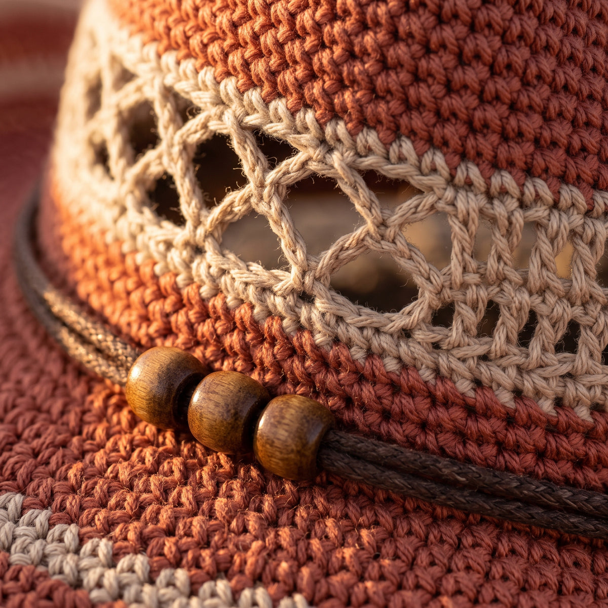 Crochet Cowboy Hat Pattern PDF, Desert Western Hat with Lattice Band and Fringe Cord, Terracotta Cowgirl Hat Crochet Pattern