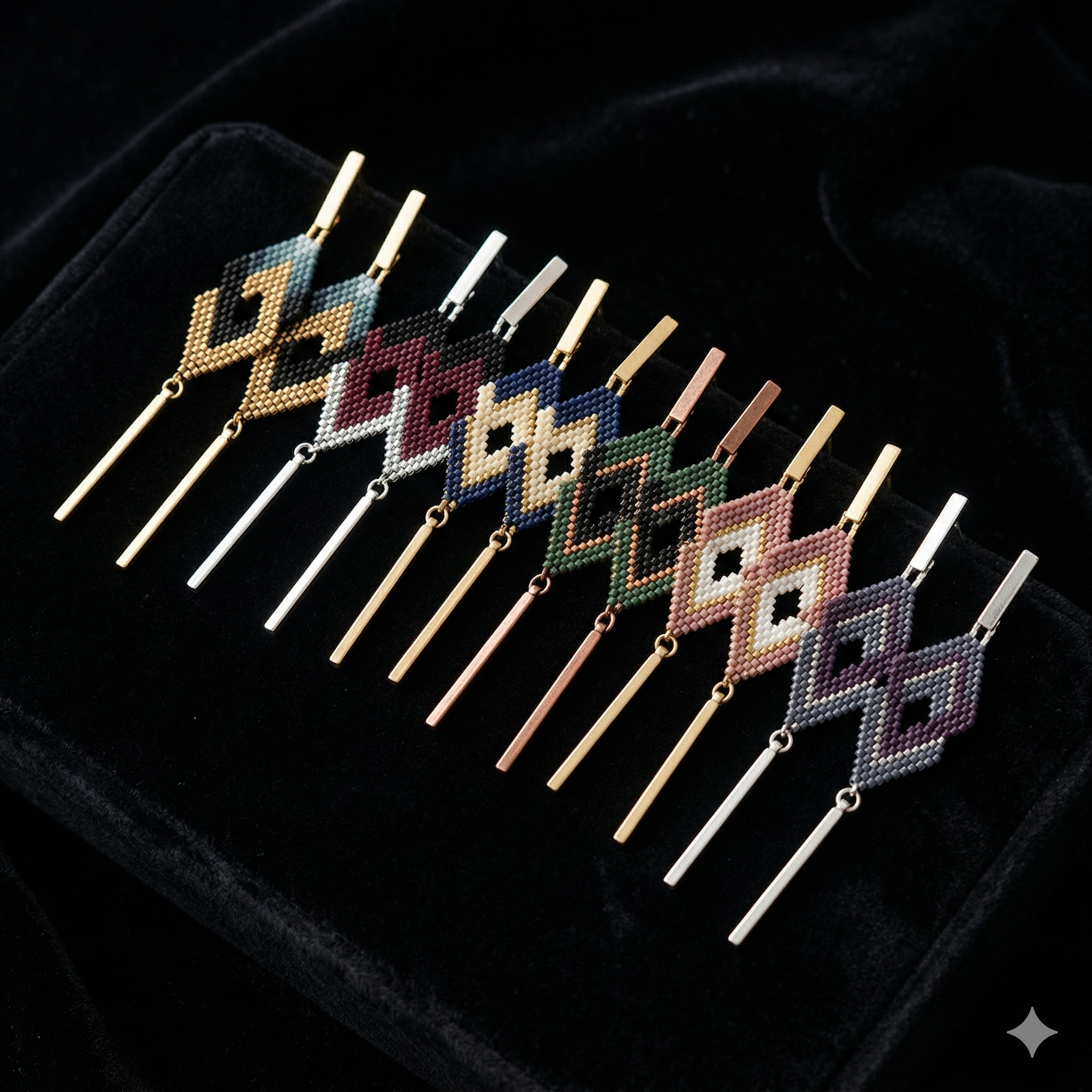 Diamond Beaded Earrings Pattern, Miyuki Delica Brick Stitch (PDF Tutorial)