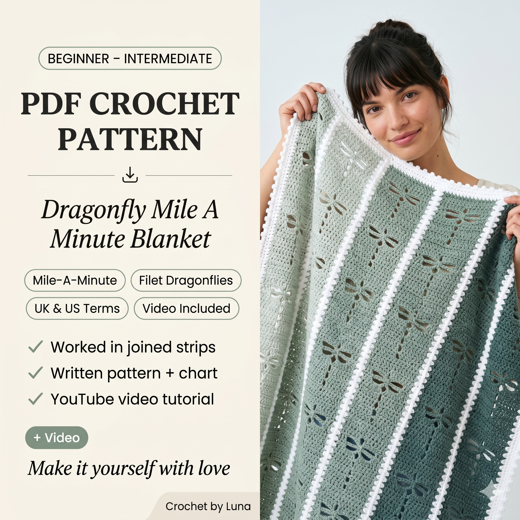 Dragonfly Mile A Minute Blanket — Crochet Pattern (PDF) | Easy Strip Throw