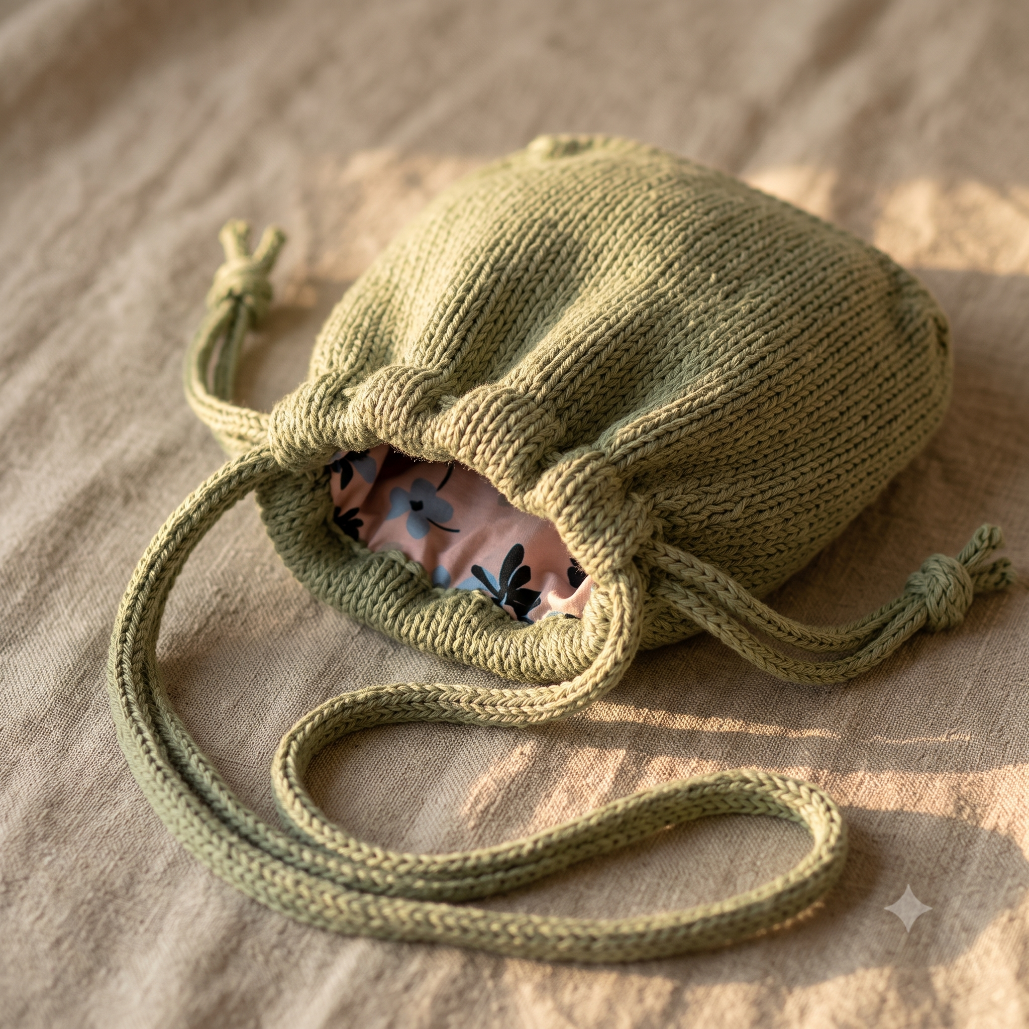 Drawstring Bucket Bag Knitting Pattern – PDF Knit Pouch Purse in 3 Sizes – Beginner-Friendly Intermediate Project – Crossbody Knit Bag with Cord & Strap – Instant Download