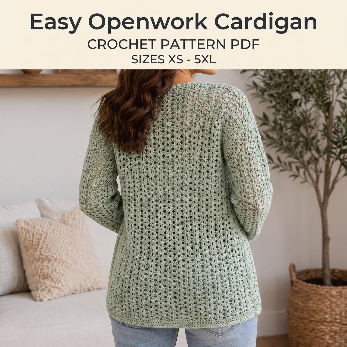 Easy Mesh Cardigan Crochet Pattern PDF, XS-5XL, Plus Size Friendly