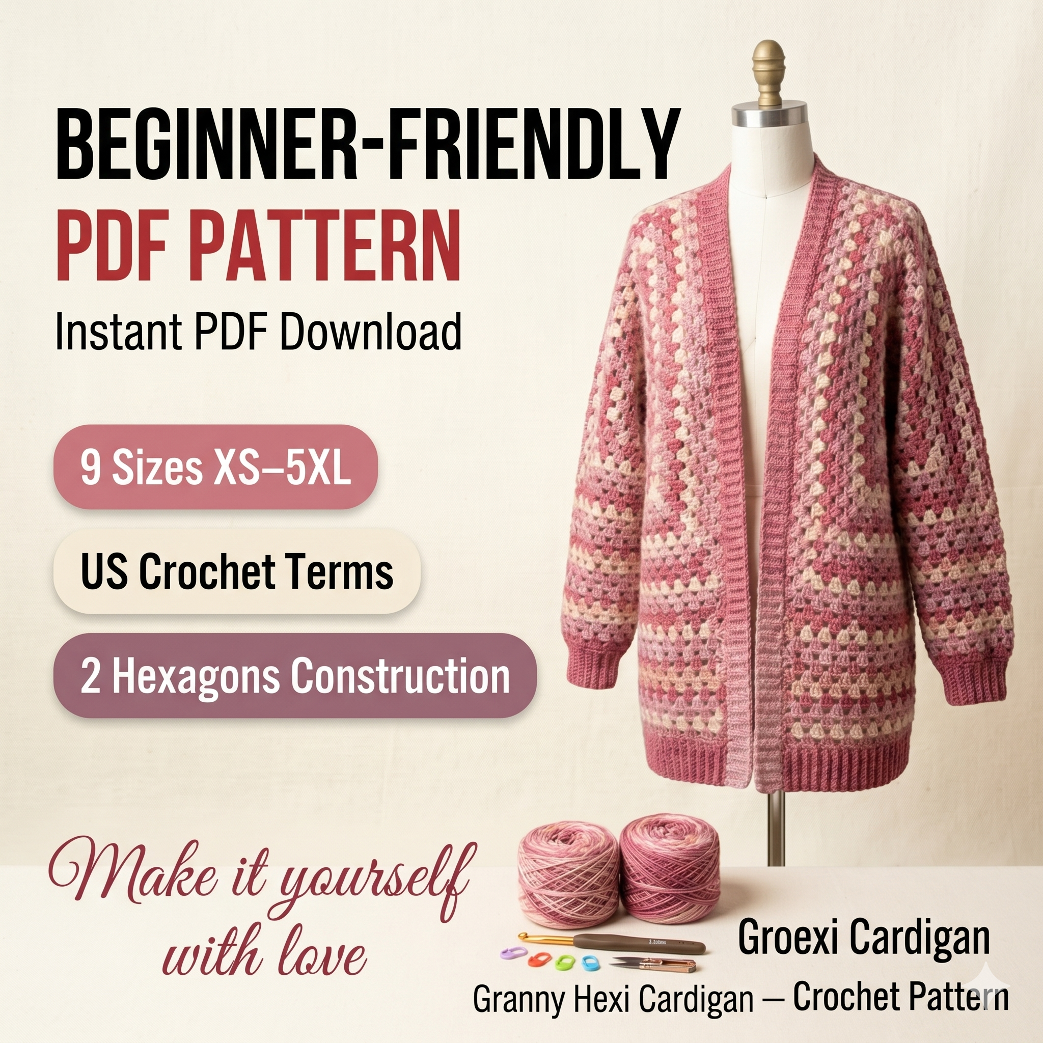 Easy Hexagon Cardigan Crochet Pattern : Beginner Granny Hexi Sweater