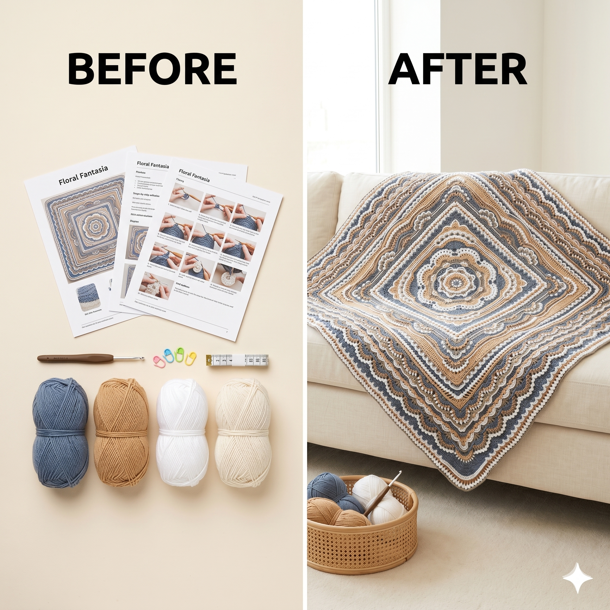 Crochet blanket pattern pdf file FLORAL FANTASIA blanket pattern photo tutorial girl vintage vibe blanket pattern