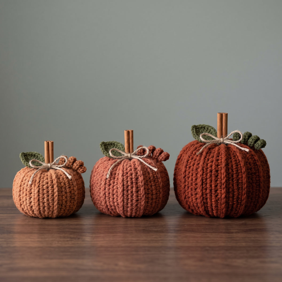 Crochet Pumpkin Pattern PDF | 3 Sizes Chunky Fall Pumpkins with Leaf & Tendril | Cinnamon Stick Stem | Autumn Decor