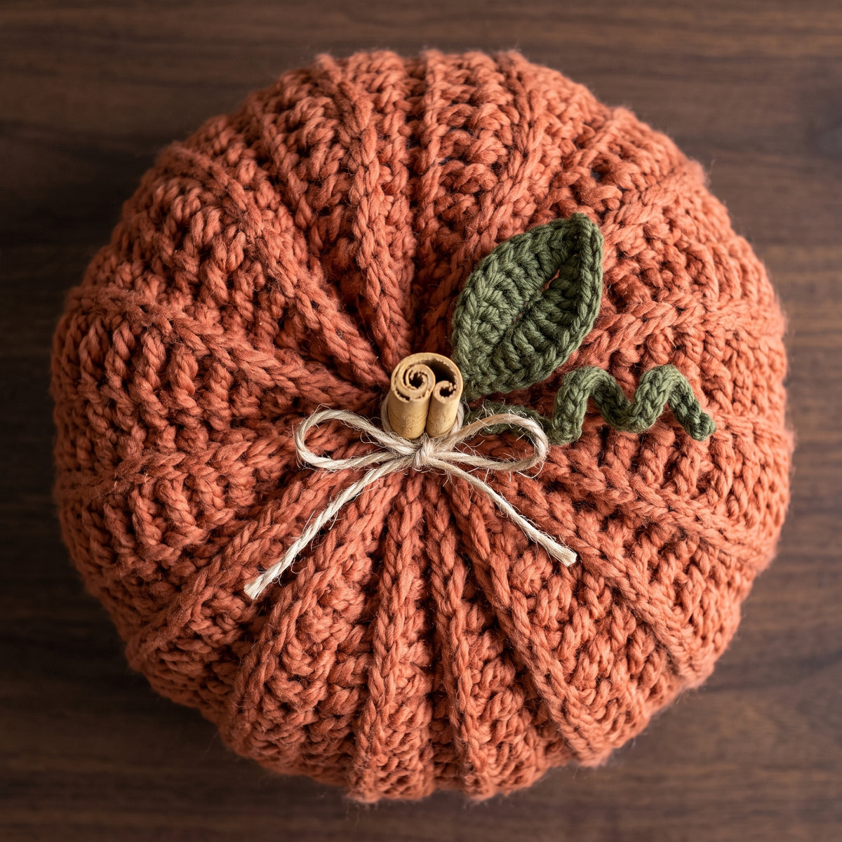 Crochet Pumpkin Pattern PDF | 3 Sizes Chunky Fall Pumpkins with Leaf & Tendril | Cinnamon Stick Stem | Autumn Decor