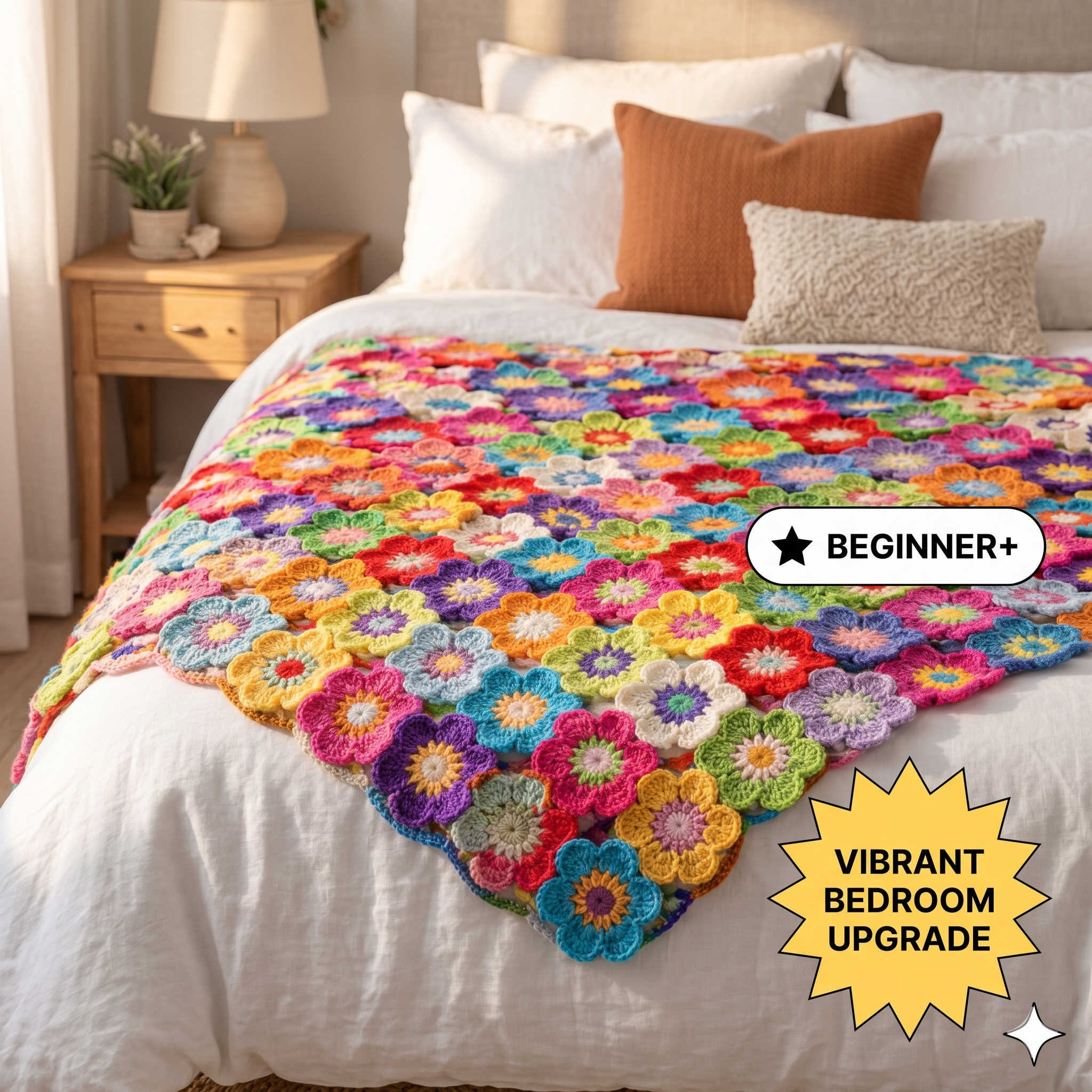 Crochet Flower Blanket Pattern – 3D Floral Granny Square Throw (PDF Download)