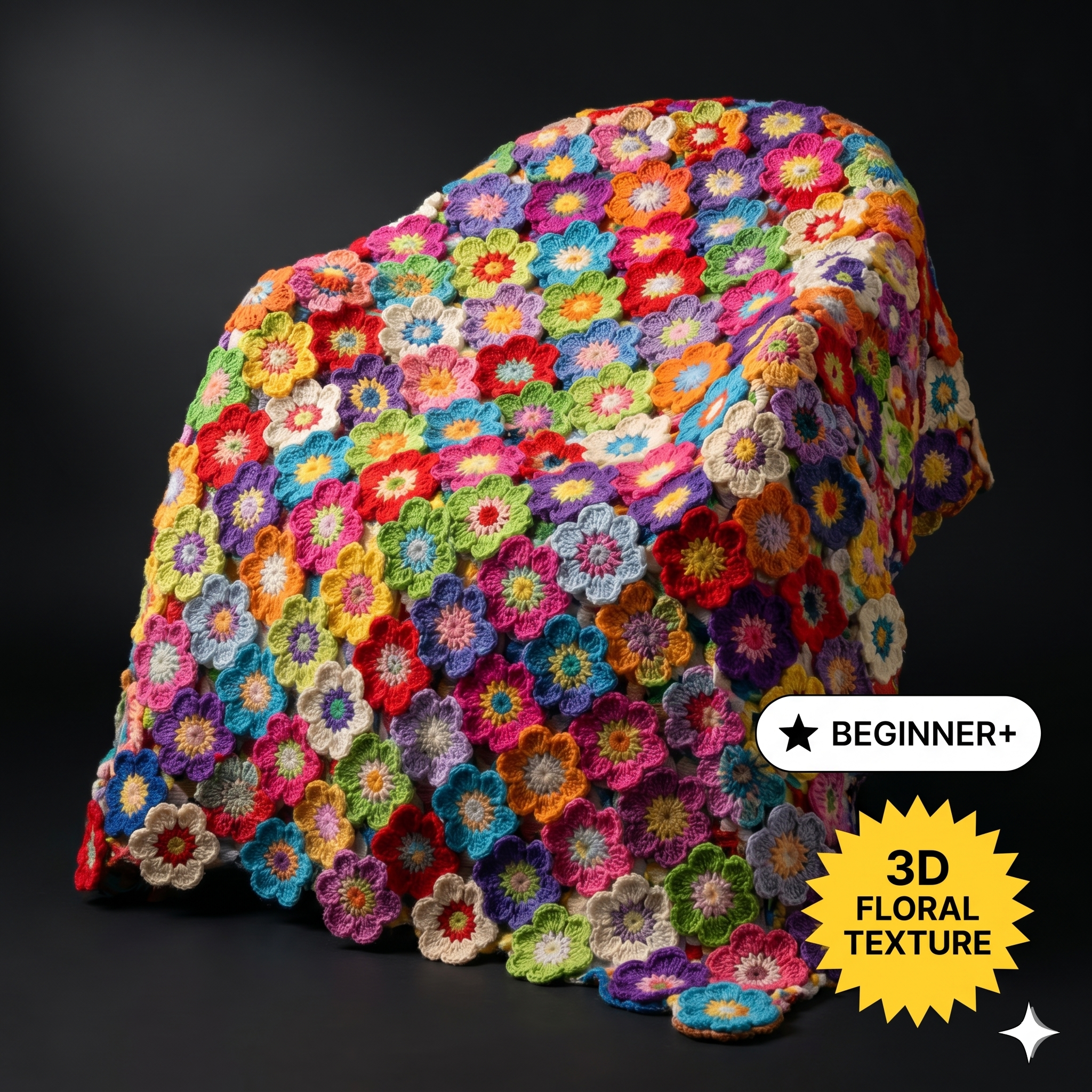 Crochet Flower Blanket Pattern – 3D Floral Granny Square Throw (PDF Download)
