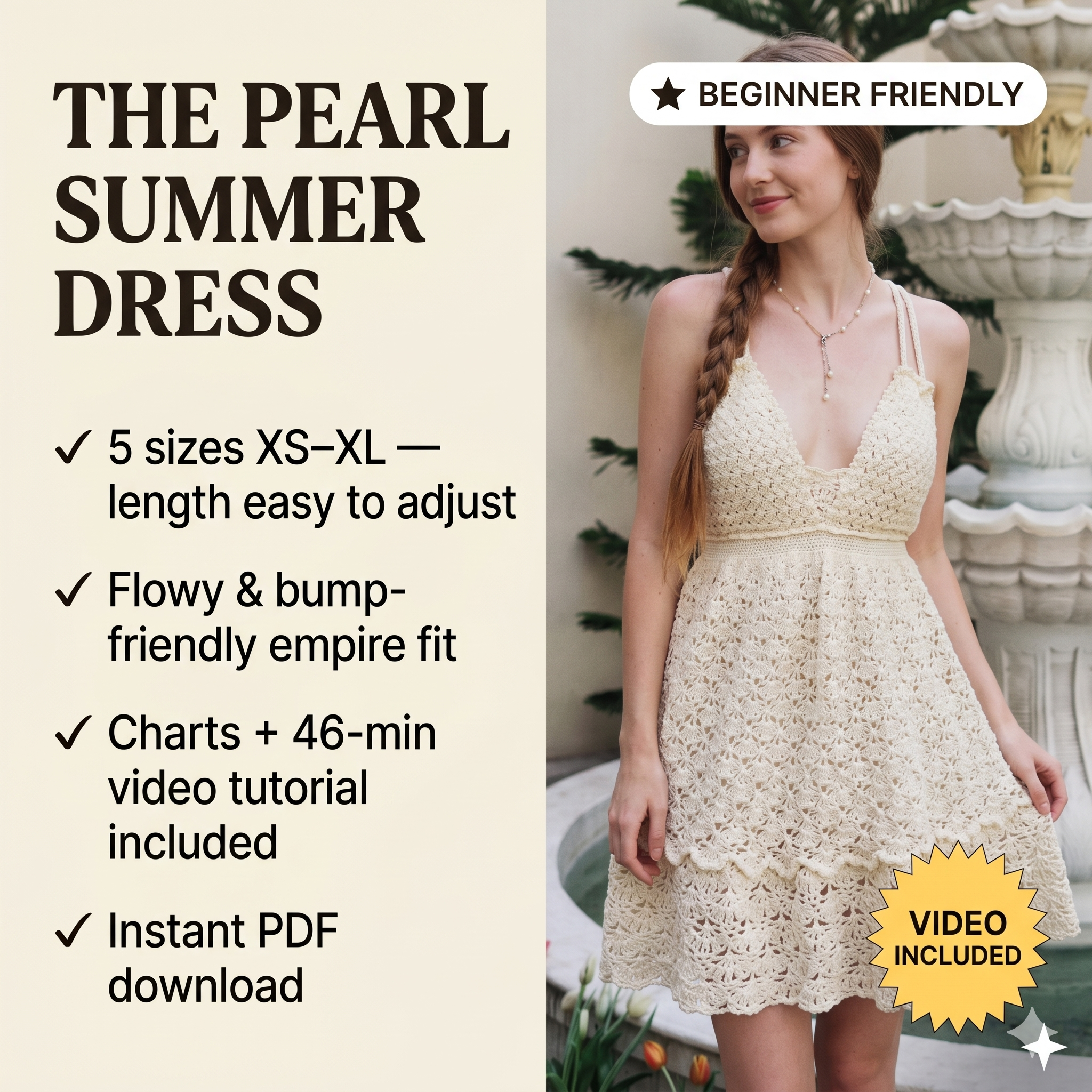 Crochet Dress PDF pattern + Video Tutorial - Flowy Summer Dress (Maternity friendly)