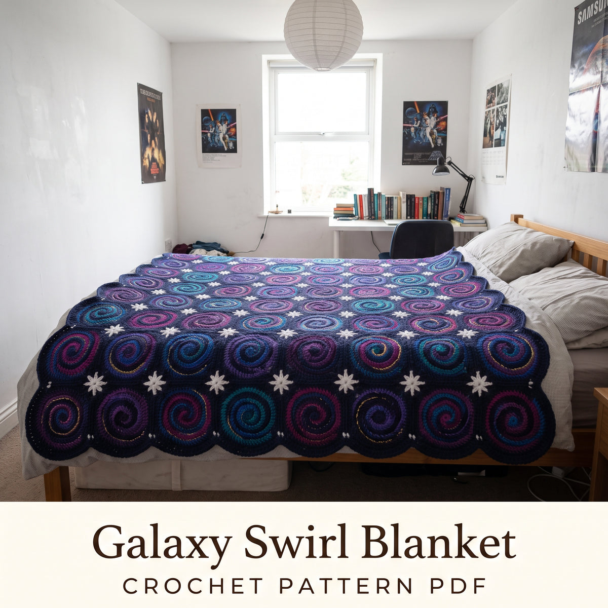 Galaxy Spiral Blanket Crochet Pattern PDF, Night Sky Swirl Motif Afghan with Star Joins, Space Throw, Instant Download