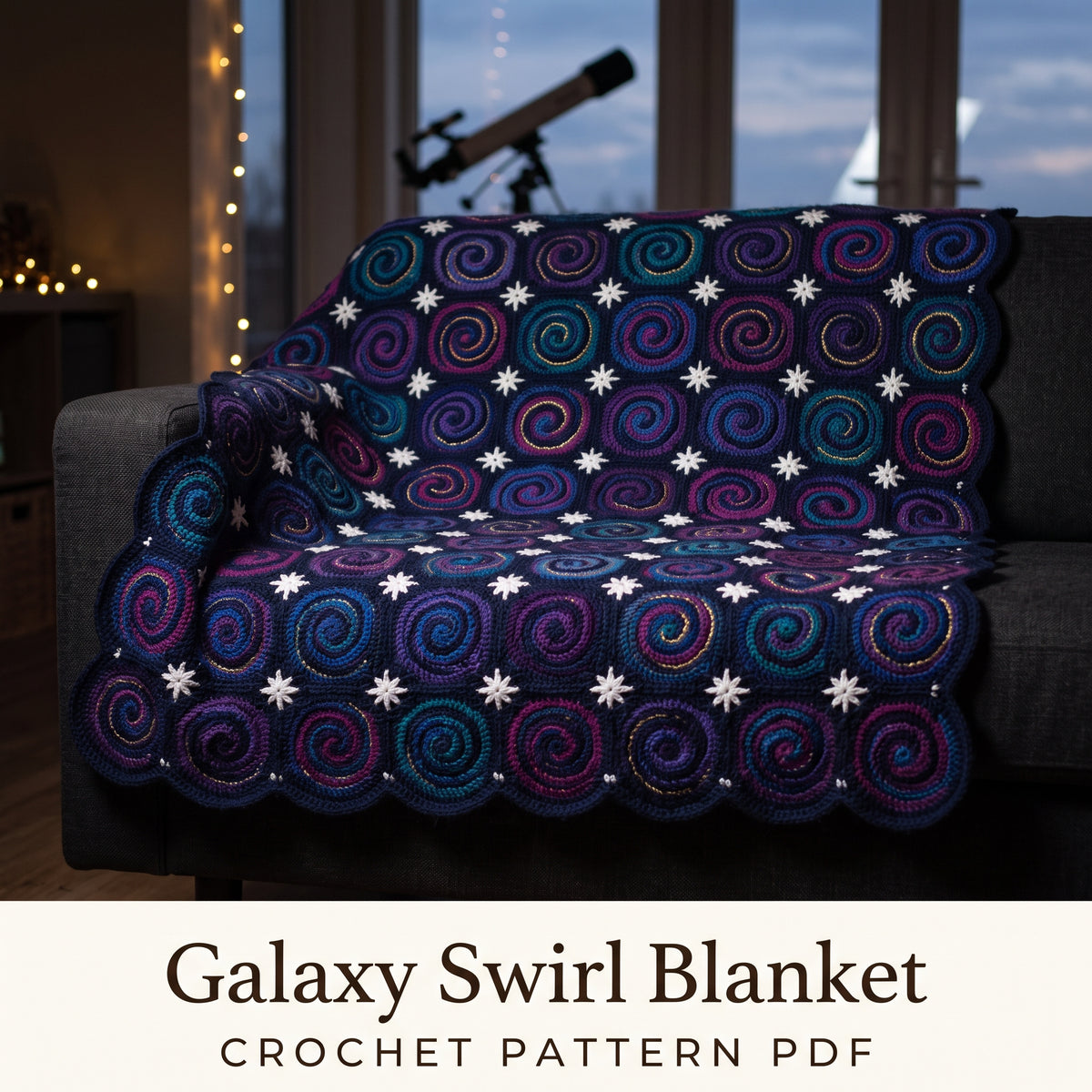 Galaxy Spiral Blanket Crochet Pattern PDF, Night Sky Swirl Motif Afghan with Star Joins, Space Throw, Instant Download
