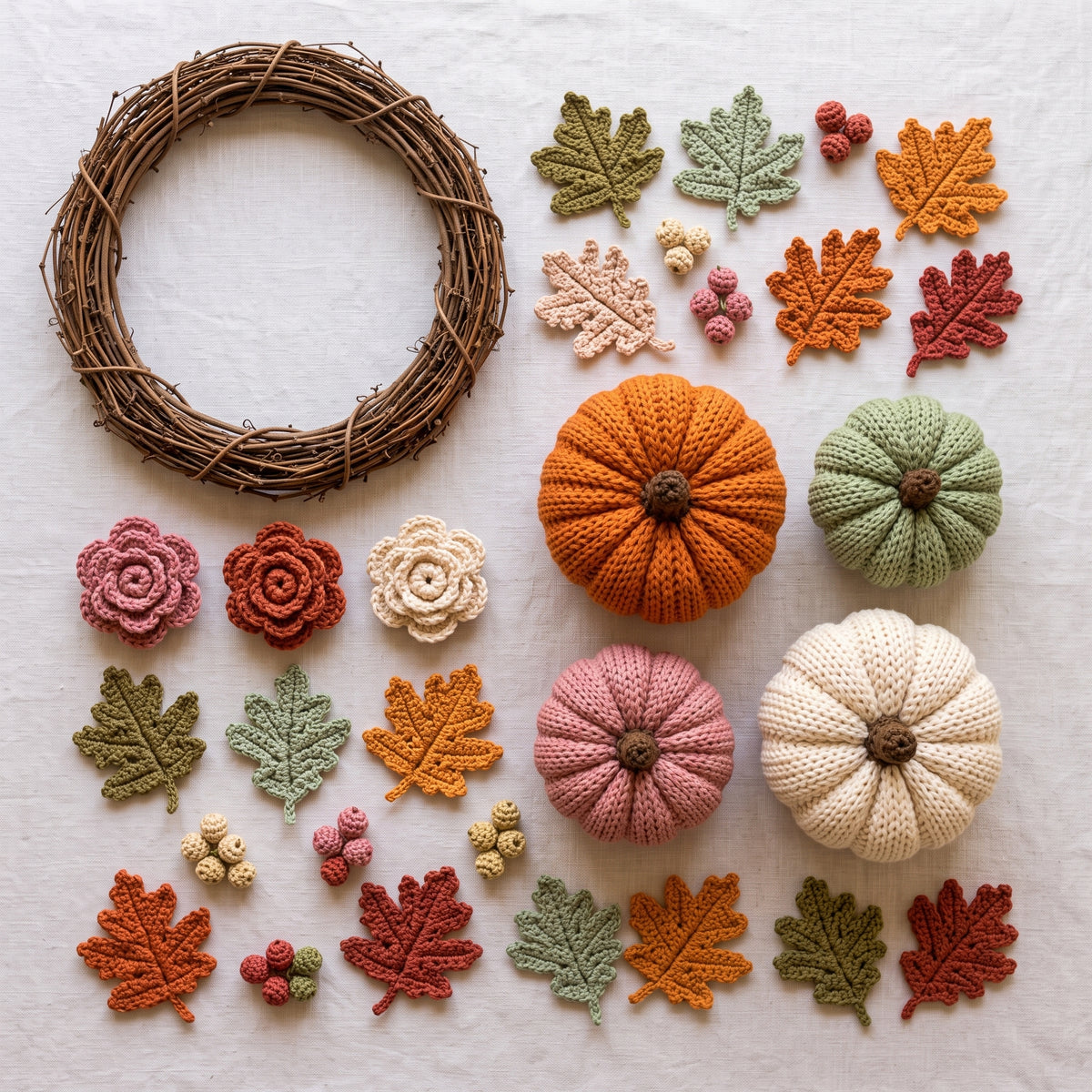 Fall Wreath Crochet Pattern | Pumpkins, Roses & Leaves in One Pattern | 16-18 inch Autumn Door Wreath | Instant Download PDF