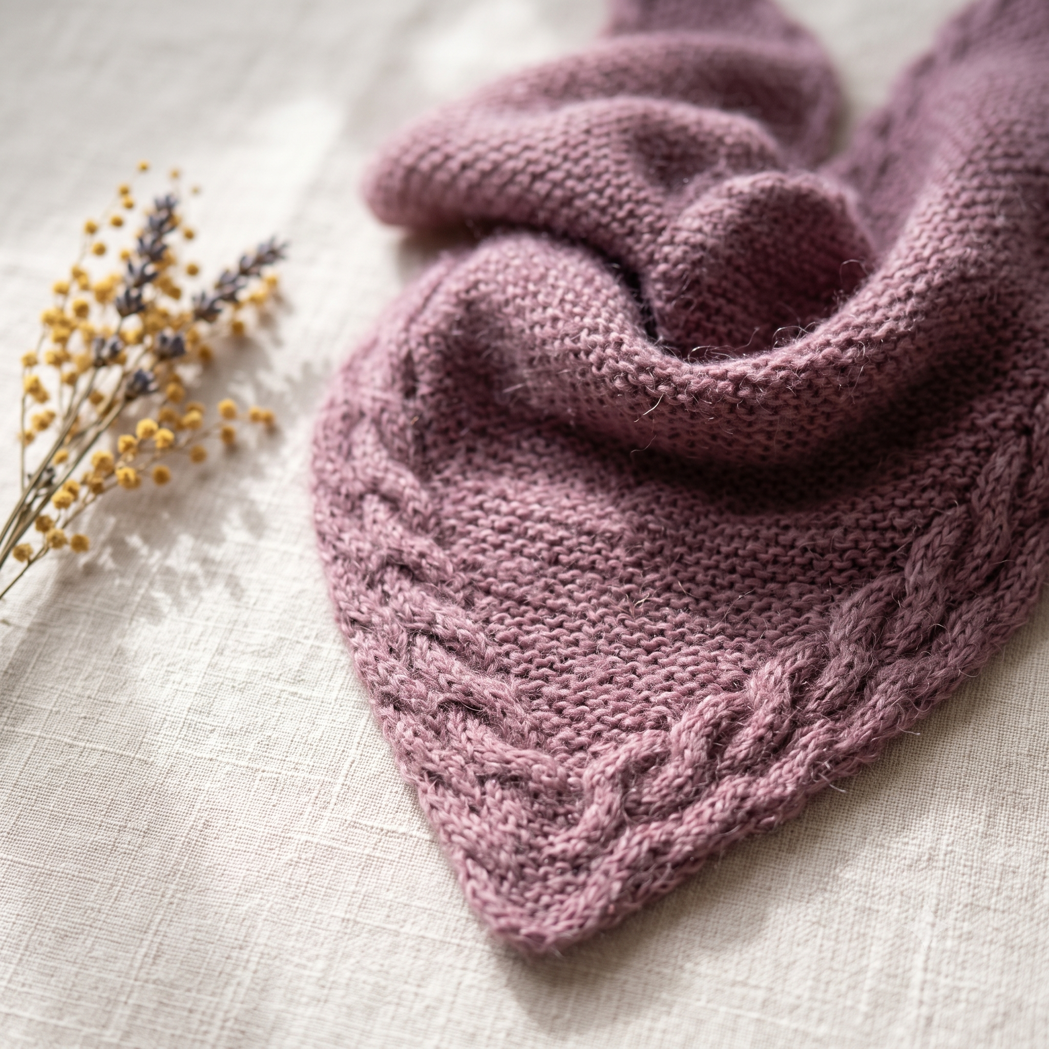Brad Shawl Knitting Pattern – PDF Triangle Wrap Pattern – 3 Sizes S/M/L – Garter Stitch Bandana Scarf with Cabled Borders – Instant Download