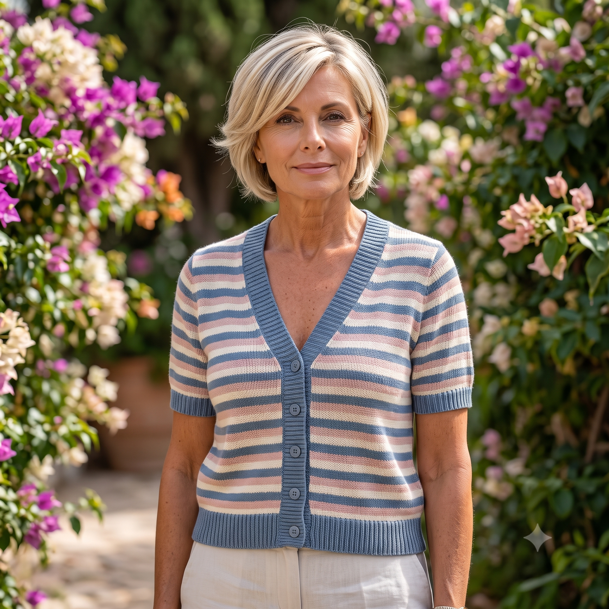Striped Cardigan Knitting Pattern PDF – Top-Down V-Neck Sweater – Beginner-Friendly Seamless Knit – Fitted Merino Cardigan with Continuous Stripes – Instant Download