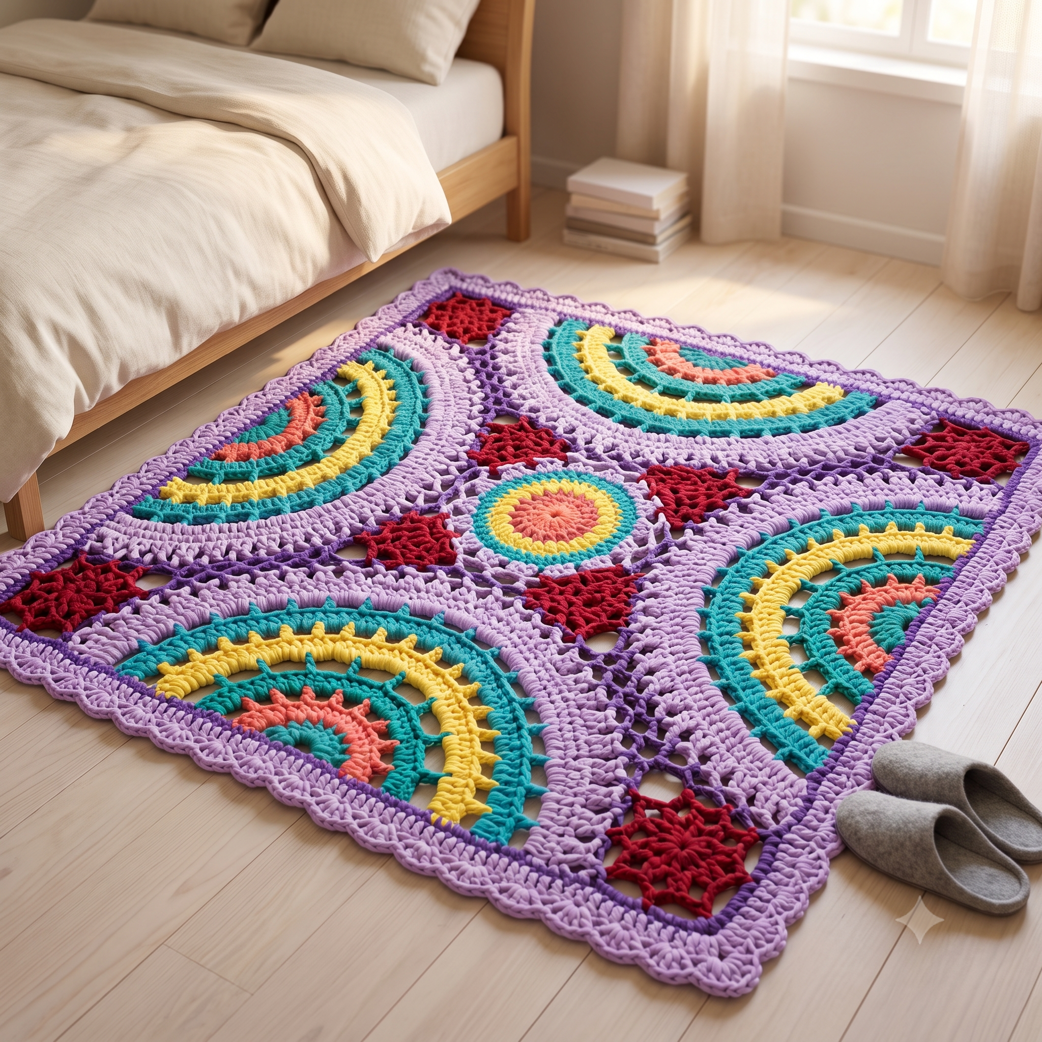 Crochet Rug Pattern PDF | Trapilho Semicircle Mandala Rug | T-Shirt Yarn | Instant Download