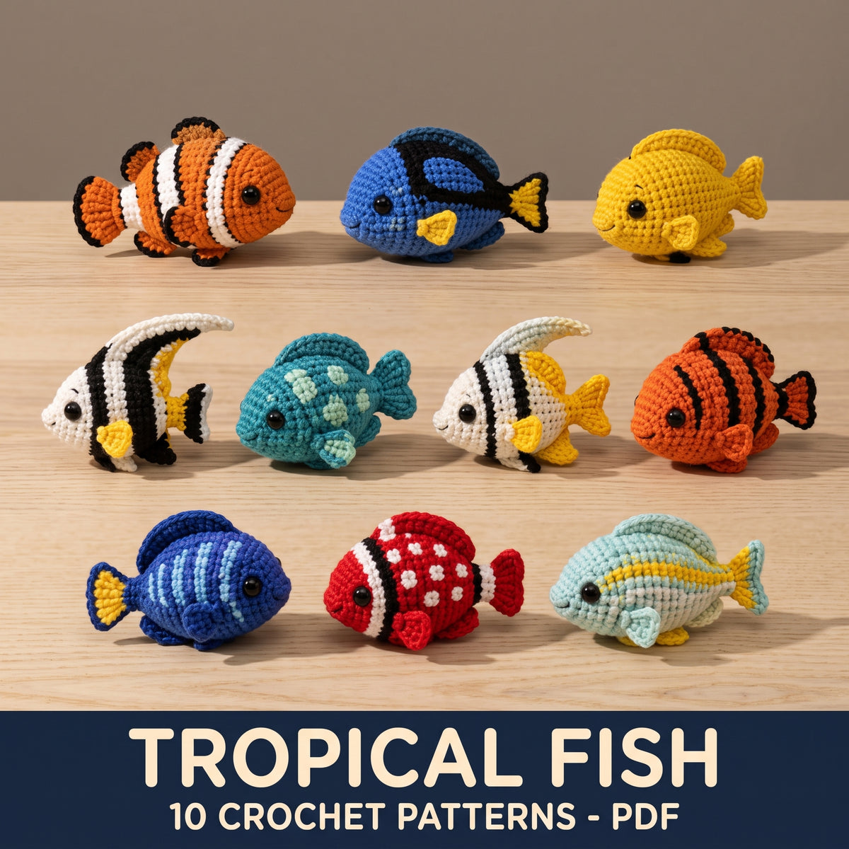Crochet Fish Pattern Bundle PDF, 10 Tropical Aquarium Fish
