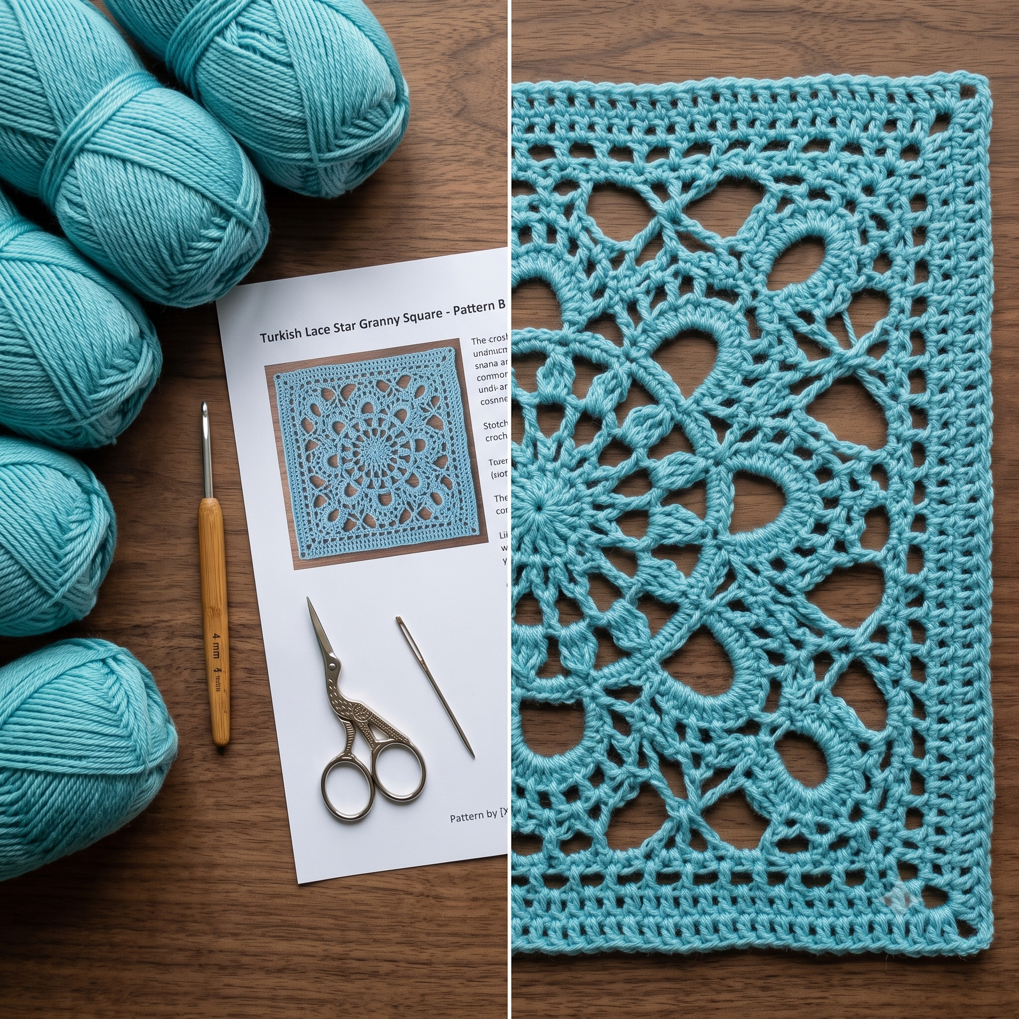 Turkish Granny Square Crochet Pattern PDF, Easy Retro Motif, Lace Granny Square, Blanket Cushion Cardigan, US Terms, Instant Download