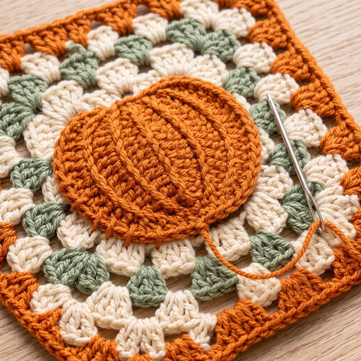 Pumpkin Granny Square Crochet Pattern PDF | Fall Motif for Blankets & Afghans, 8.5 in, US Terms