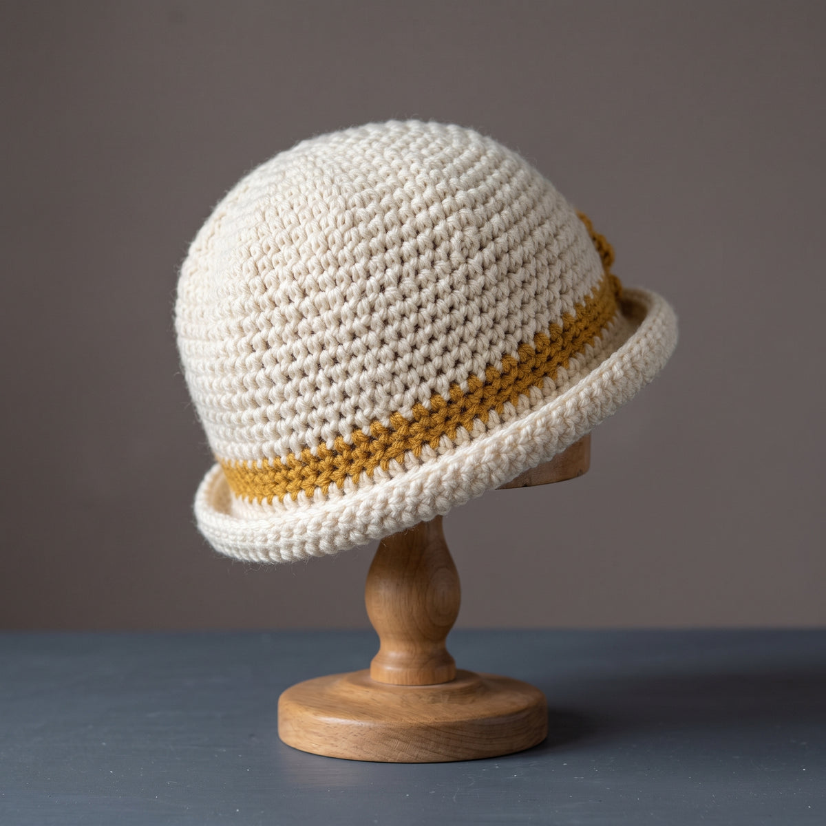 Womens Crochet Hat Pattern, Vintage Style Cloche with Two Flowers, Aran Weight, Rolled Brim, Instant Download PDF