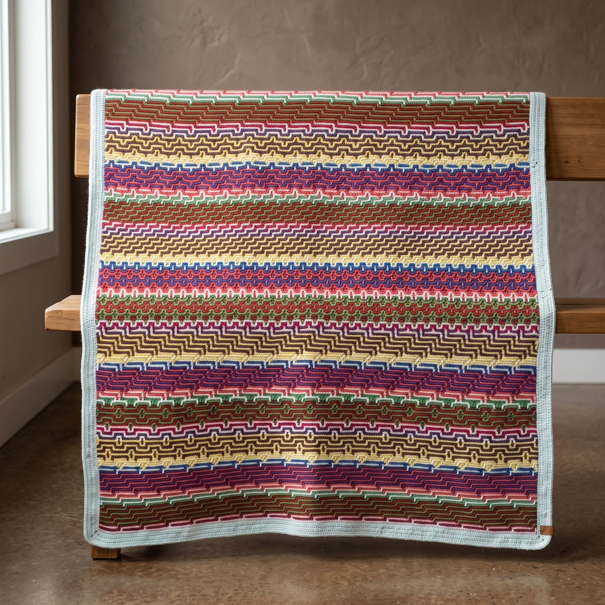 Mosaic Crochet Blanket Pattern PDF, 7 Color Overlay Mosaic Throw, Striped Geometric Afghan, 7 Mosaic Motifs
