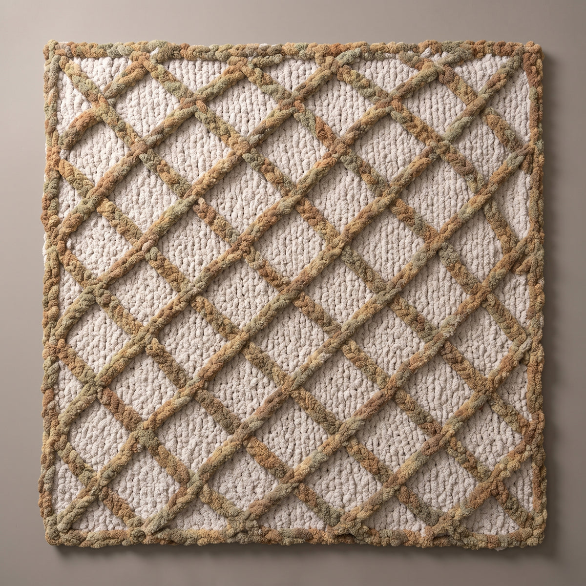 Hand Knit Blanket Pattern PDF | No Needles or Hooks Needed | Diamond Lattice Throw 30x50 in | Chunky Yarn, Instant Download