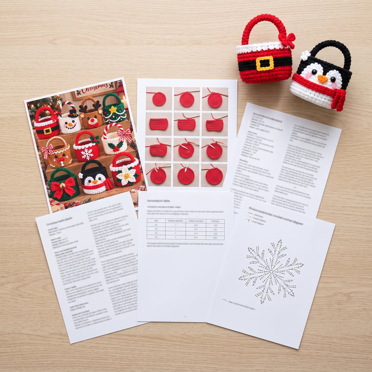 Christmas Mini Baskets Crochet Pattern PDF, 10 Designs, Santa Snowman Reindeer Gingerbread Penguin, Treat Baskets