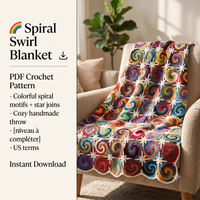 Spiral Swirl Blanket Crochet Pattern PDF, Colorful Motif Afghan, Multicolor Spiral Throw, Star Join Blanket, Scrap Yarn, Instant Download