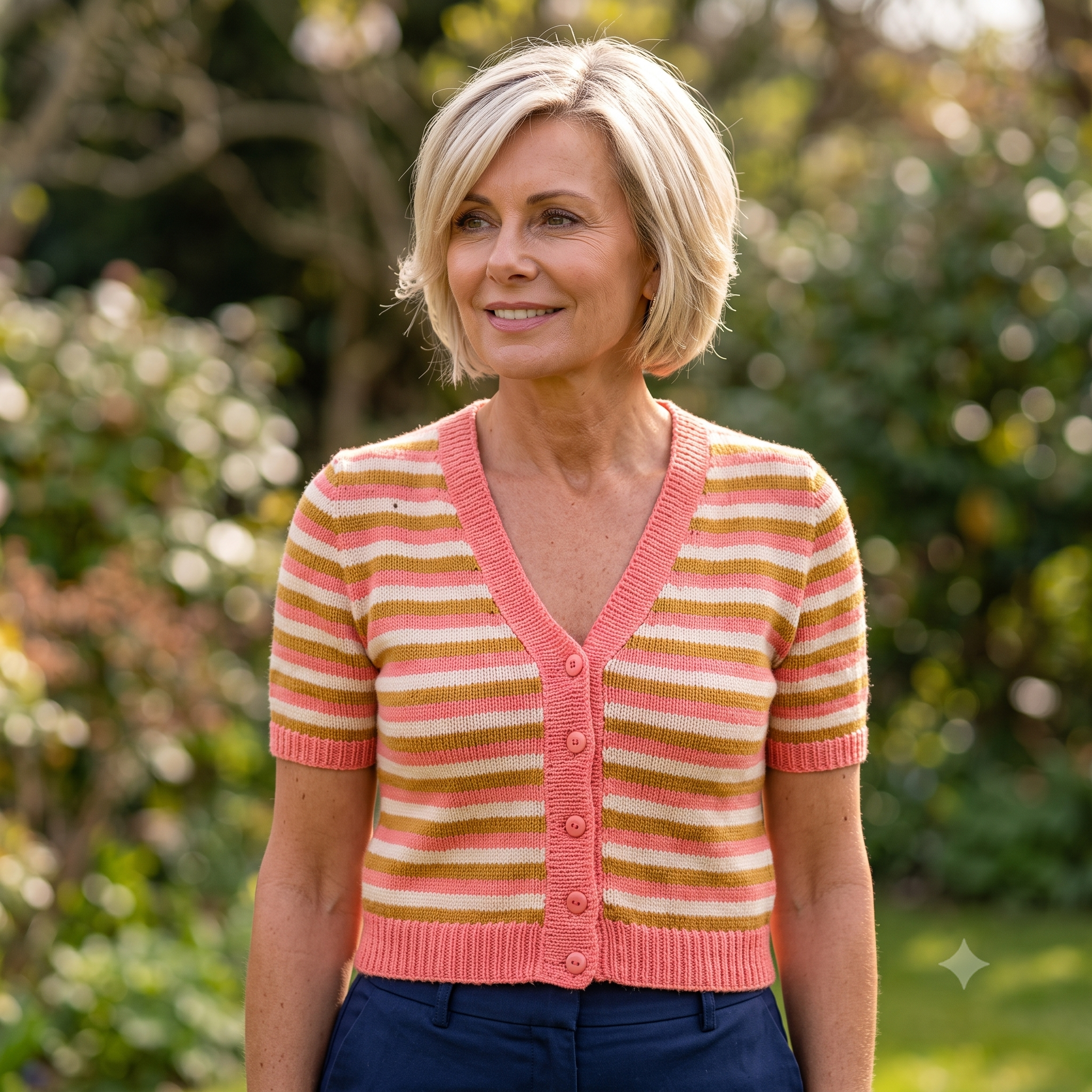 Striped Cardigan Knitting Pattern PDF – Top-Down V-Neck Sweater – Beginner-Friendly Seamless Knit – Fitted Merino Cardigan with Continuous Stripes – Instant Download