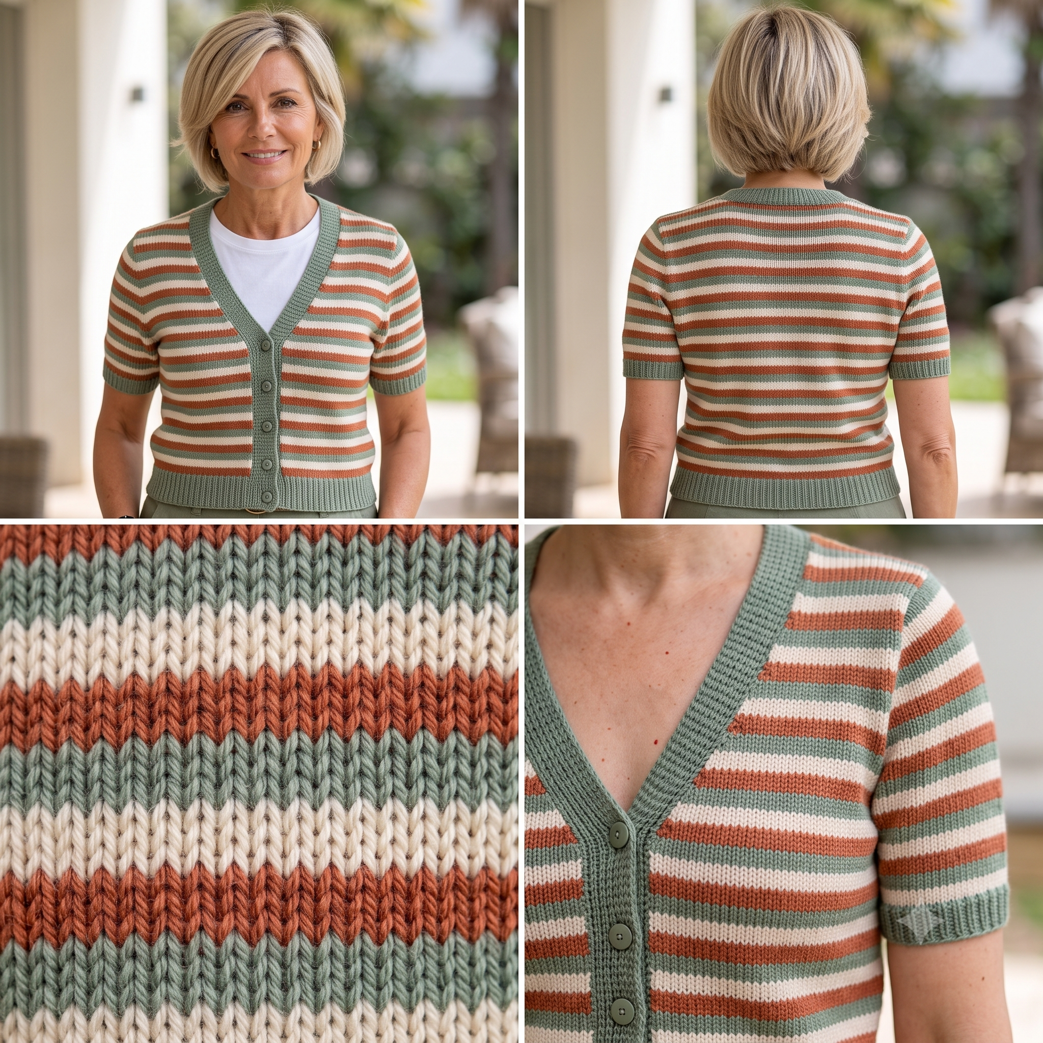 Striped Cardigan Knitting Pattern PDF – Top-Down V-Neck Sweater – Beginner-Friendly Seamless Knit – Fitted Merino Cardigan with Continuous Stripes – Instant Download