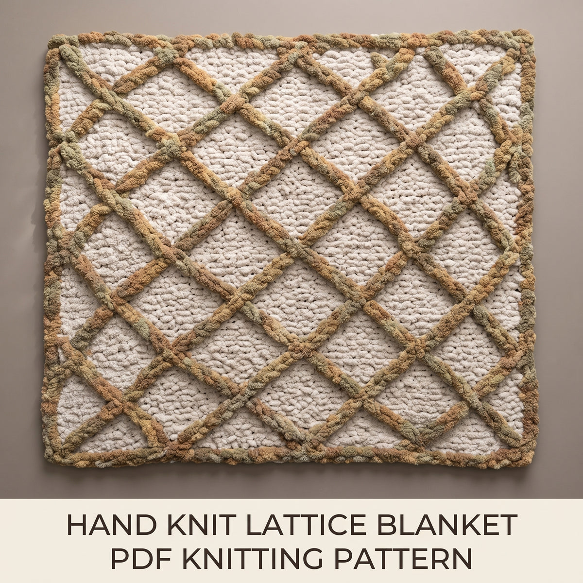 Hand Knit Blanket Pattern PDF | No Needles or Hooks Needed | Diamond Lattice Throw 30x50 in | Chunky Yarn, Instant Download