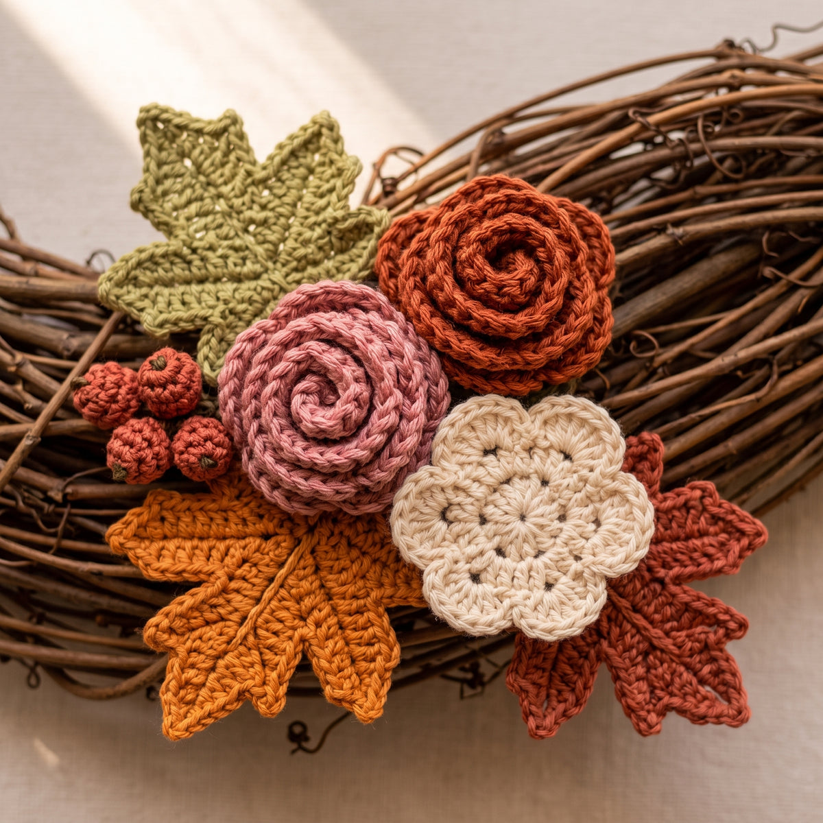 Fall Wreath Crochet Pattern | Pumpkins, Roses & Leaves in One Pattern | 16-18 inch Autumn Door Wreath | Instant Download PDF