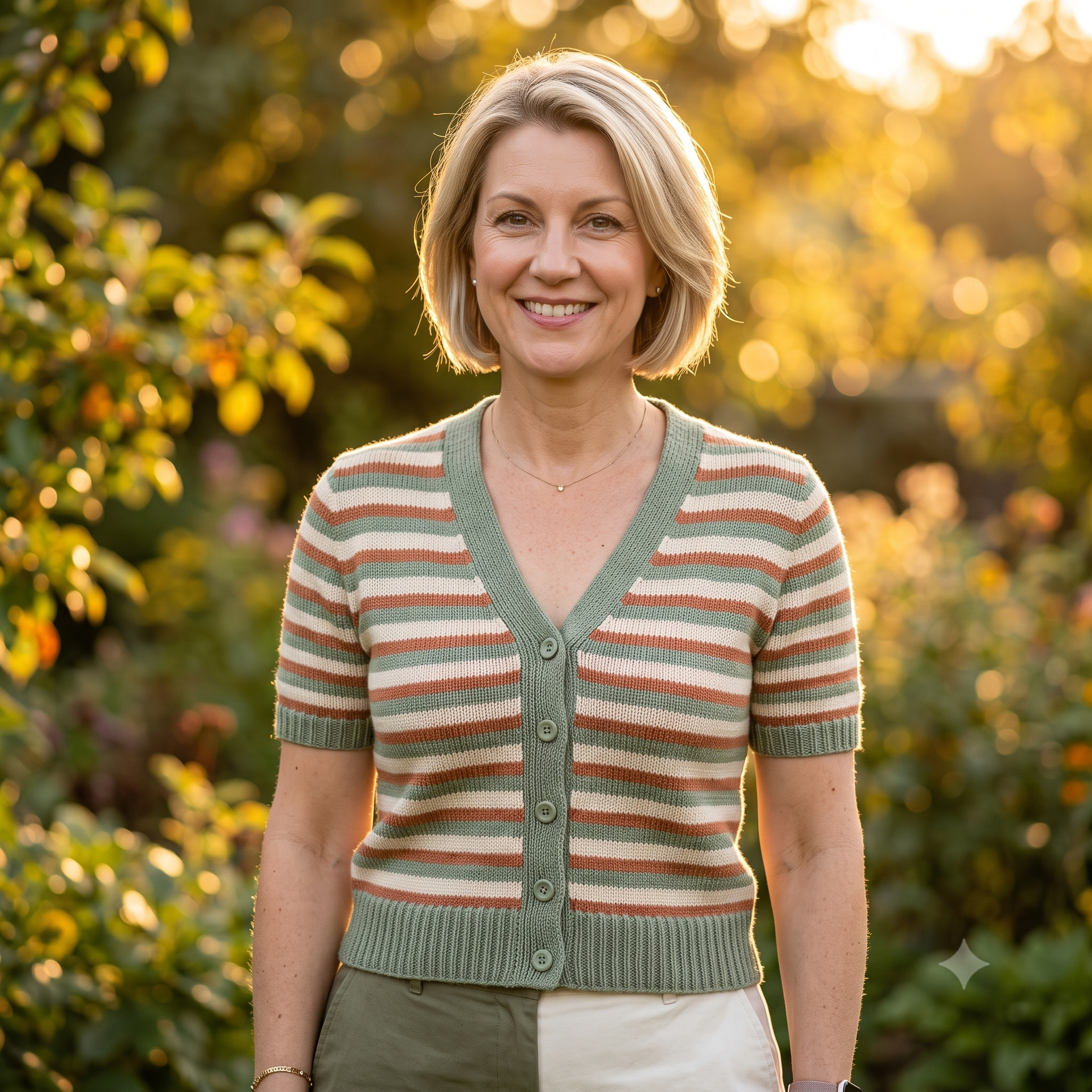 Striped Cardigan Knitting Pattern PDF – Top-Down V-Neck Sweater – Beginner-Friendly Seamless Knit – Fitted Merino Cardigan with Continuous Stripes – Instant Download