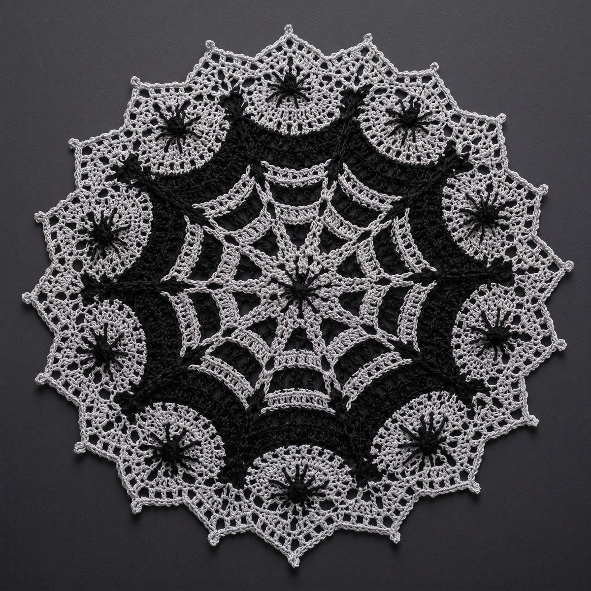 Spiderweb Doily Crochet Pattern | Gothic Halloween Lace Centerpiece in Black & Silver | Thread Crochet | Instant Download PDF