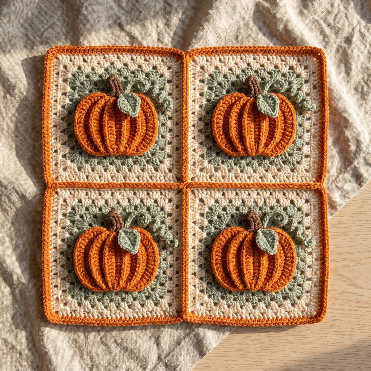 Pumpkin Granny Square Crochet Pattern PDF | Fall Motif for Blankets & Afghans, 8.5 in, US Terms