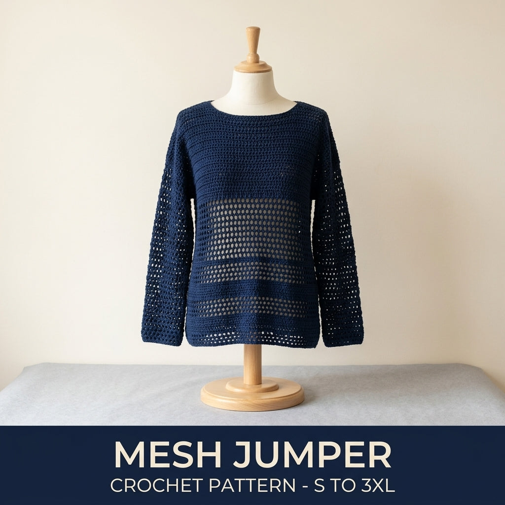 Mesh Crochet Sweater Pattern PDF, Openwork Jumper, Sizes S–3XL
