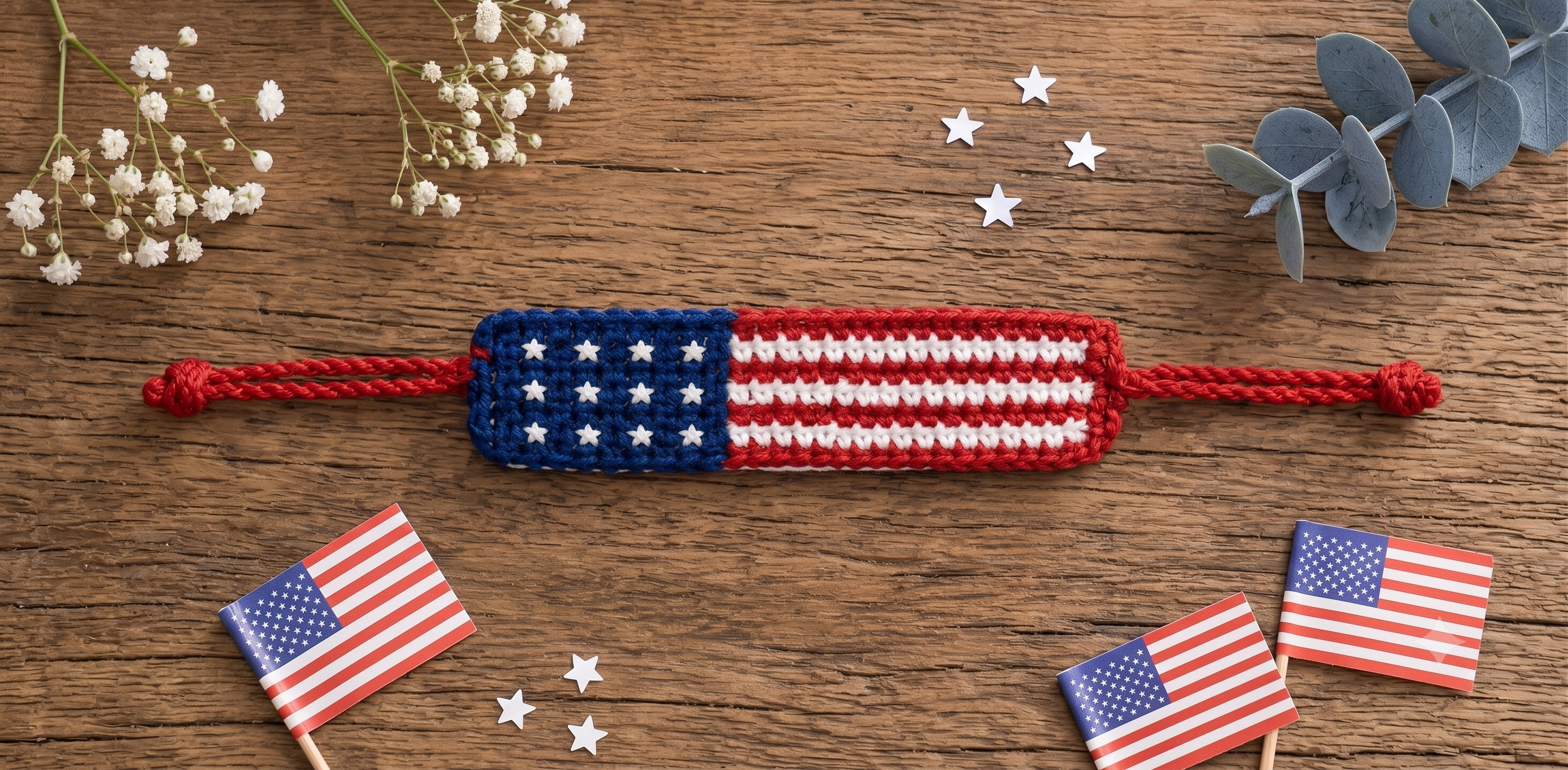 Patriotic Crochet Bracelet Pattern PDF, American Flag Wristband, Red White Blue Friendship Bracelet, 4th of July, Beginner Friendly