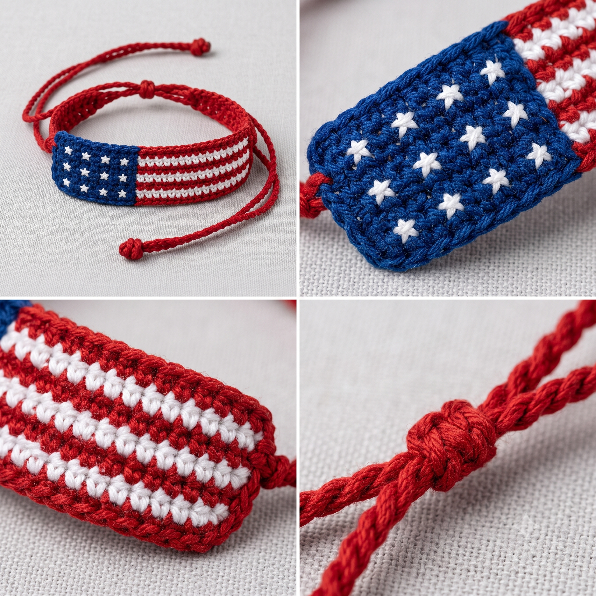 Patriotic Crochet Bracelet Pattern PDF, American Flag Wristband, Red White Blue Friendship Bracelet, 4th of July, Beginner Friendly
