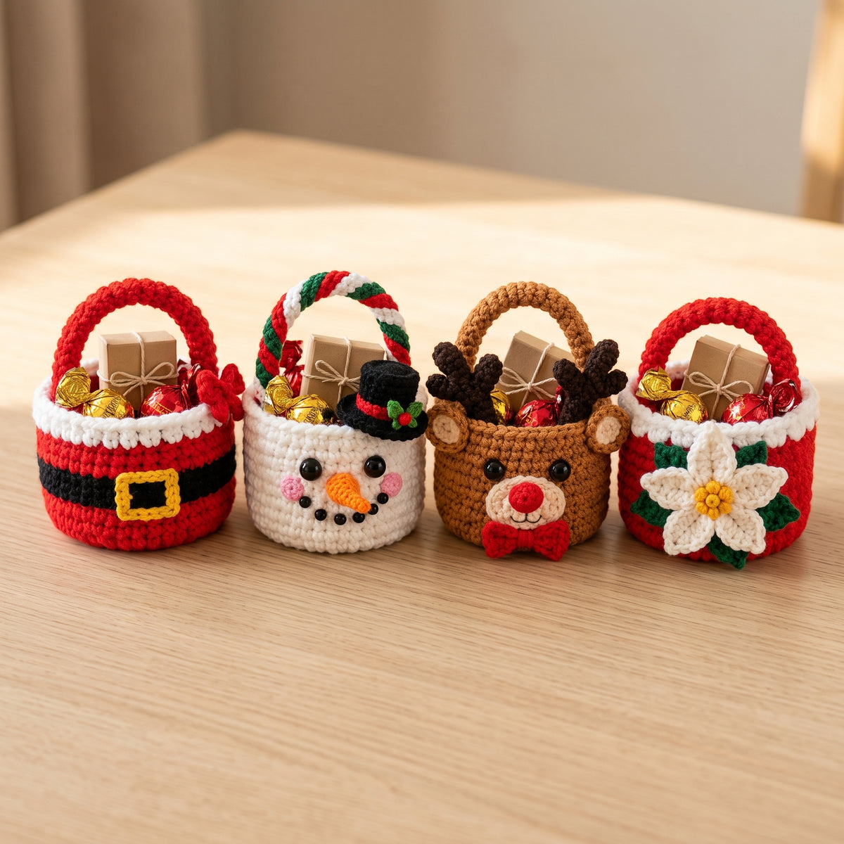 Christmas Mini Baskets Crochet Pattern PDF, 10 Designs, Santa Snowman Reindeer Gingerbread Penguin, Treat Baskets